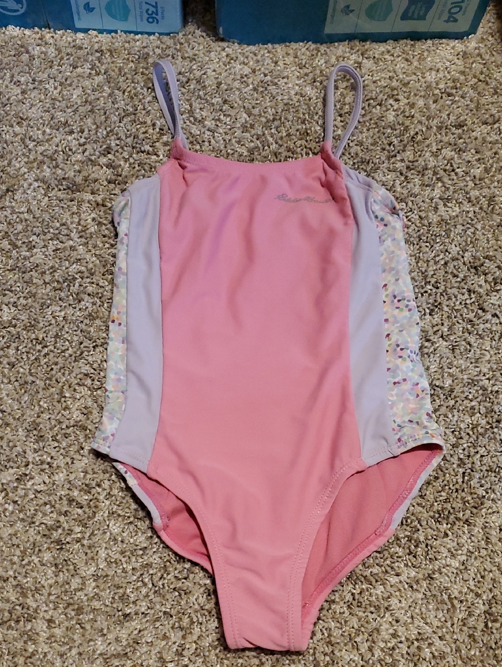 Girls' Pink One-Piece Swimsuit with Pastel Side Panels